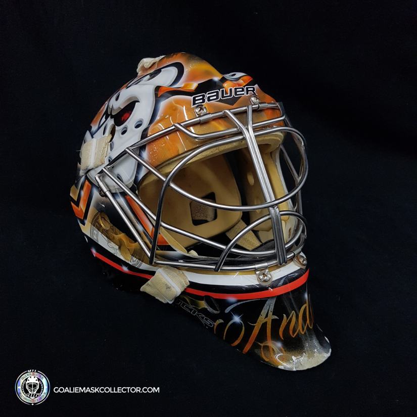 Frederik  Andersen  Game Worn Goalie Mask Anaheim Ducks Rookie Year 2013 "DUCKS ONE" Painted by David Gunnarsson DaveArt Bauer Shell - SOLD