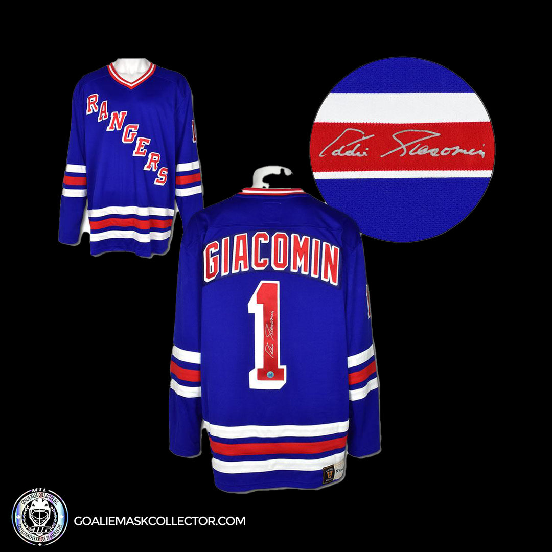 Ed Giacomin New York Rangers Autographed Fanatics Vintage Hockey Jersey. Goalie Mask Collector.