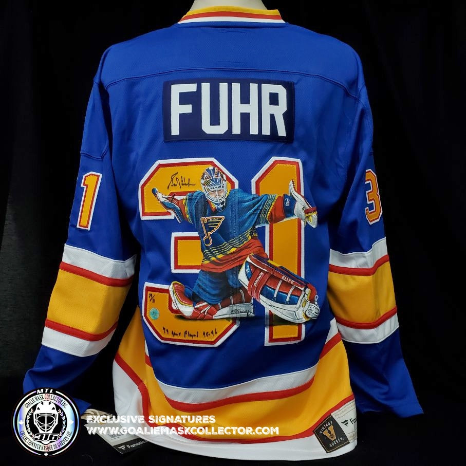 Grant Fuhr Art Edition Signed Jersey Hand Painted St.Louis Blues. Goalie Mask Collector.