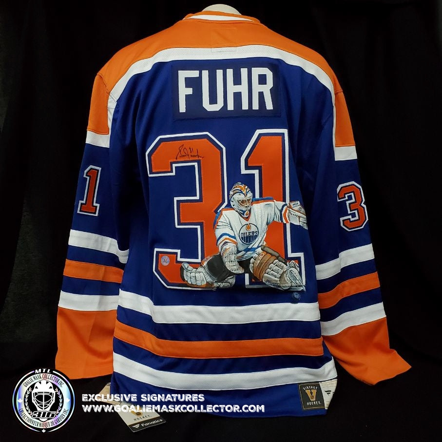 Grant Fuhr Art Edition Signed Jersey Hand Painted Edmonton Oilers. Goalie Mask Collector.