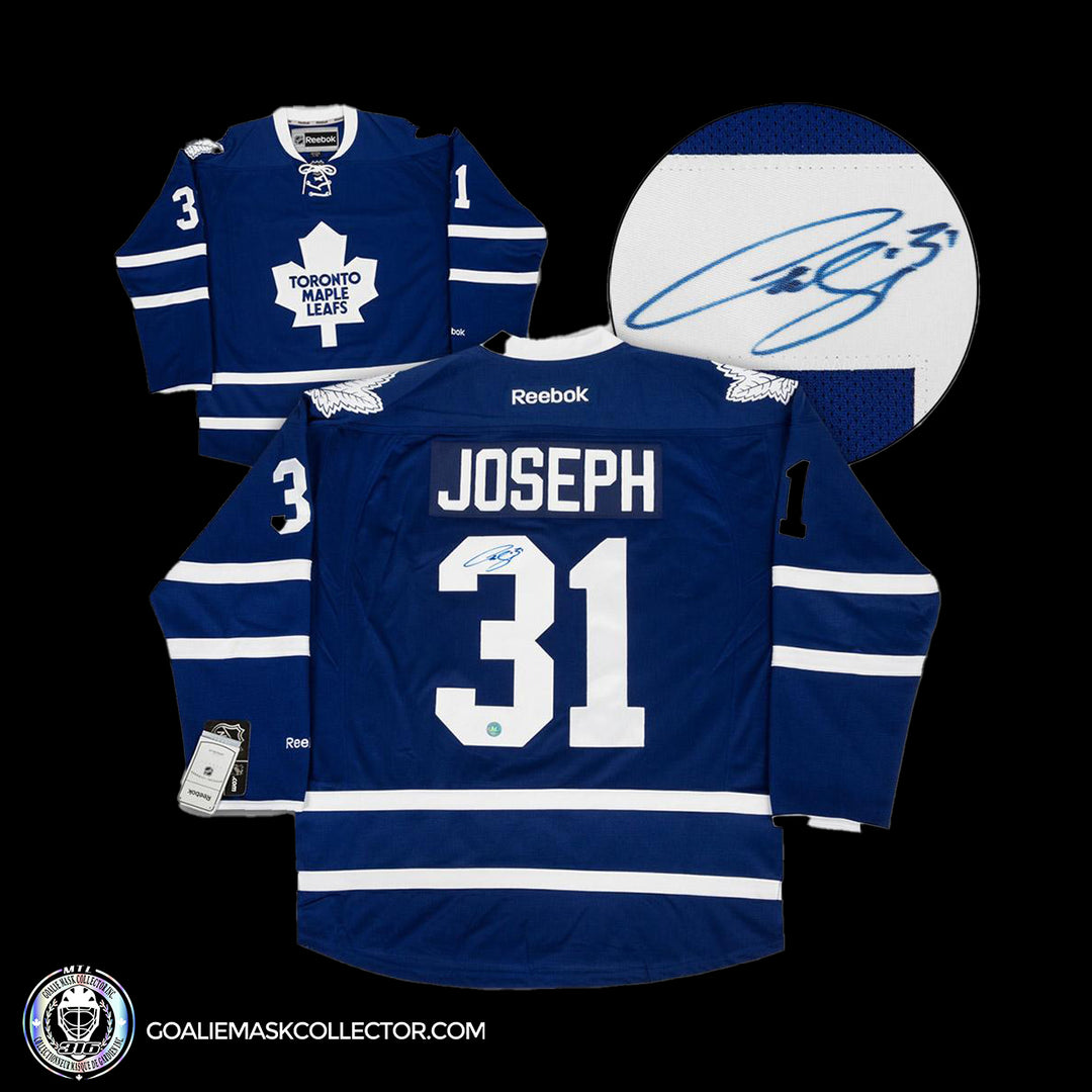 Curtis Joseph Toronto Maple Leafs Autographed Reebok Premier Hockey Jersey. Goalie Mask Collector.