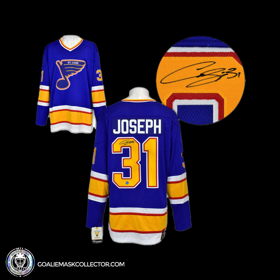 Curtis Joseph St.Louis Blues Autographed Fanatics Vintage Hockey Jersey. Goalie Mask Collector.