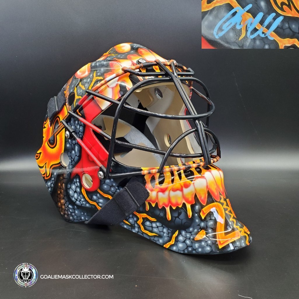 Jacob Markstrom Signed Goalie Mask 2022 "LAVA SKULL" Calgary Signature Edition Autographed - SOLD OUT