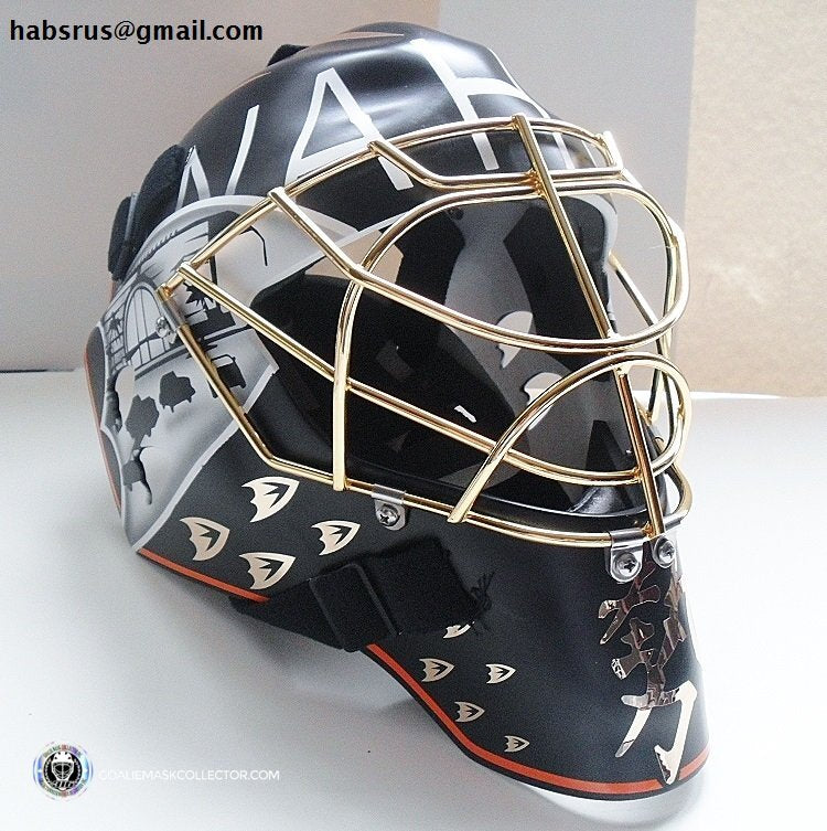 Jonas Hiller Unsigned Goalie Mask Anaheim + 24k Gold Tribute