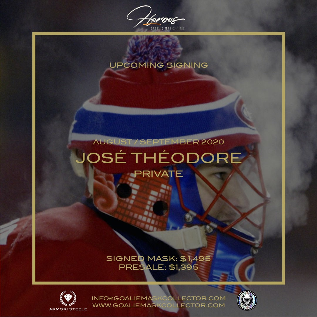 Autograph signing image: Jose Theodore. Goalie Mask Collector.