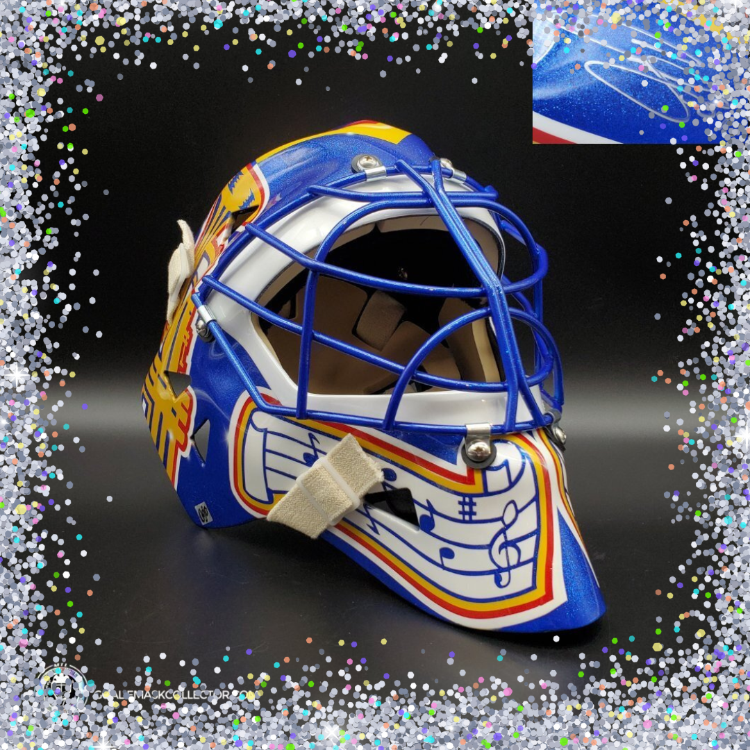 Curtis Cujo Joseph Signed Goalie Mask "The Man Glitter Collection" St. Louis Trumpet Signature Edition. Goalie Mask Collector.