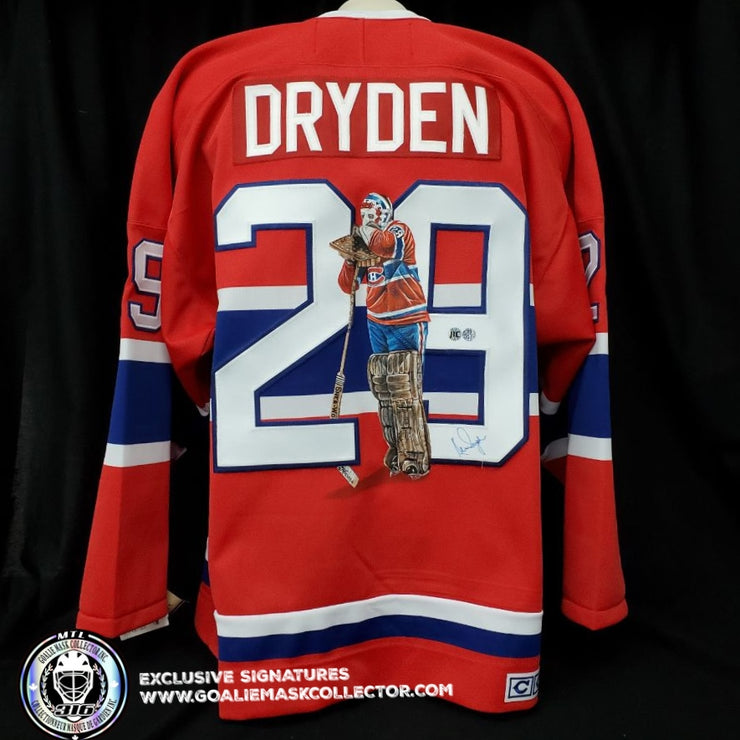 A595-ORIGINAL WATERCOLOR PAINTING, Ken Dryden Habs Canadiens hockey sport  aceo