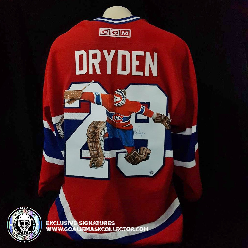 Demo: Ken Dryden Art Edition Signed Jersey "SAVE" Hand-Painted Montreal Canadiens Autographed AS-01686