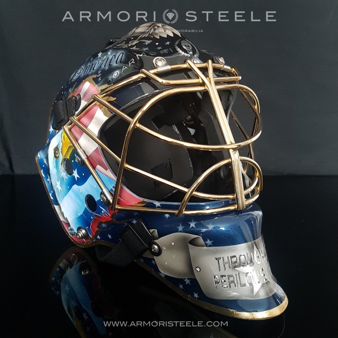 American Glory" Goalie Mask Signed By Henrik Lundqvist and Mike Richter | Prestige Collection. Goalie Mask Collector.