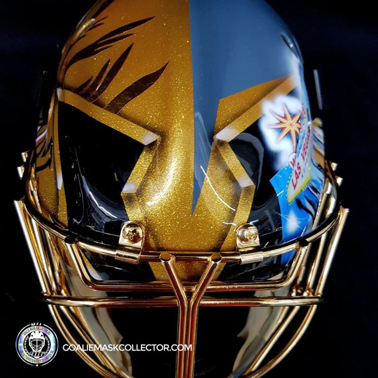Marc-Andre Fleury Goalie Mask Unsigned Premium Las Vegas 2020 Tribute + 24k Gold Plated Grill
