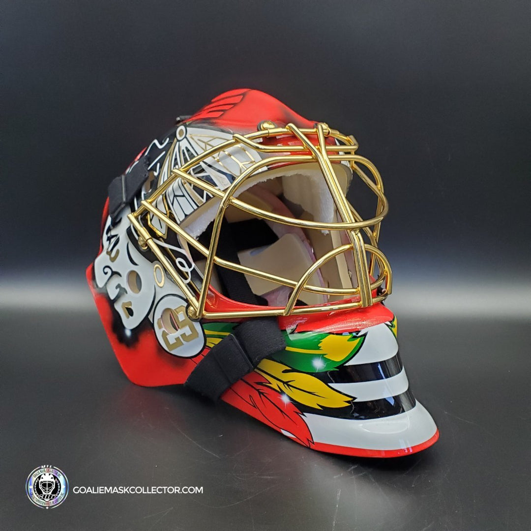 Marc-Andre Fleury Goalie Mask Unsigned Premium Chicago 2021 Tribute + 24K Gold Plated Grill