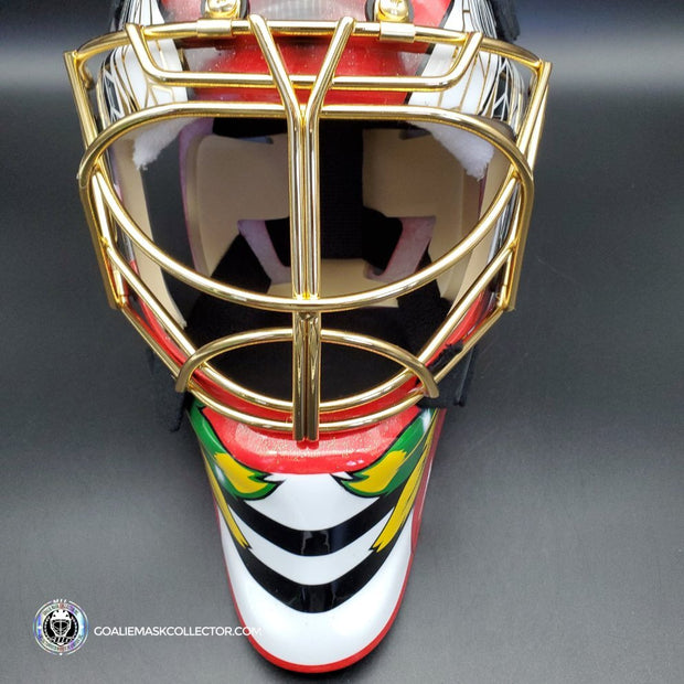 Marc Andre Fleury Unsigned Goalie Mask Premium Chicago 2021 Tribute + 24K Gold Grill