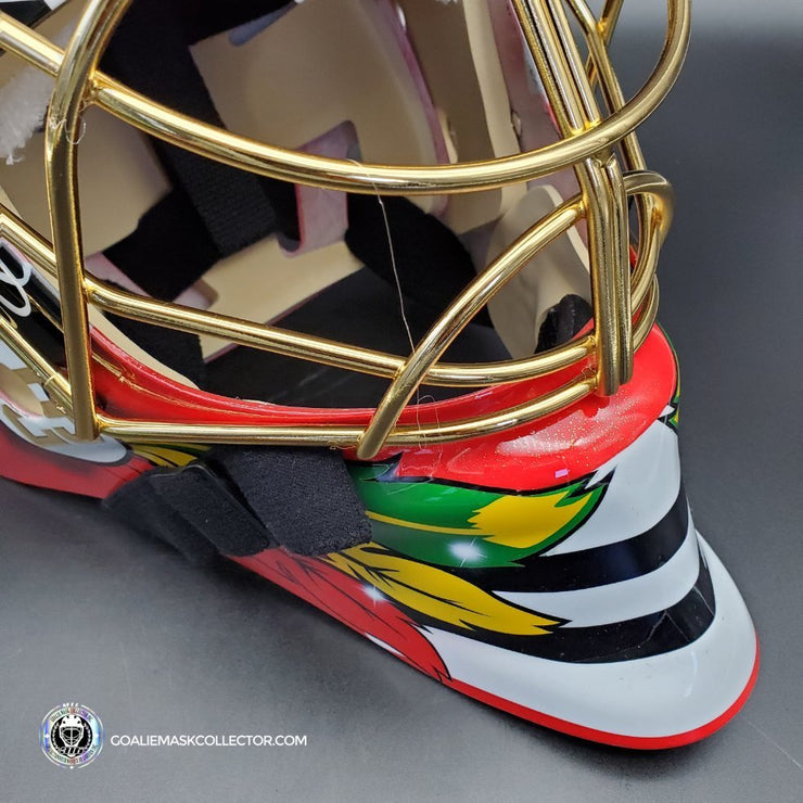 Marc Andre Fleury Unsigned Goalie Mask Premium Chicago 2021 Tribute + 24K Gold Grill