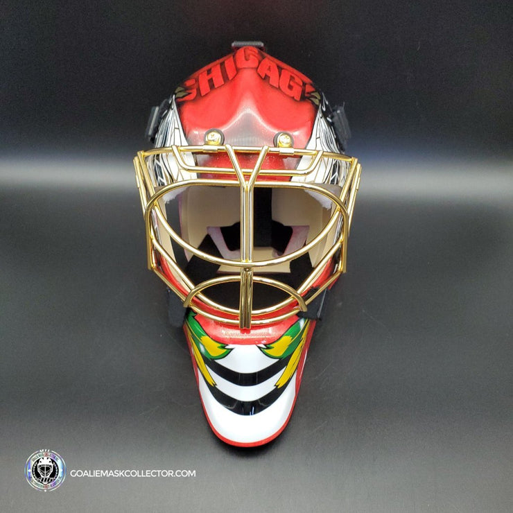 Marc-Andre Fleury Unsigned Goalie Mask Premium Chicago 2021 Tribute + 24K Gold Plated Grill