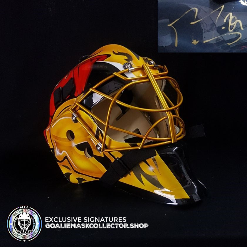 Marc Andre Fleury Signed Goalie Mask Las Vegas AS Edition and Powder coated gold grill. Goalie Mask Collector.