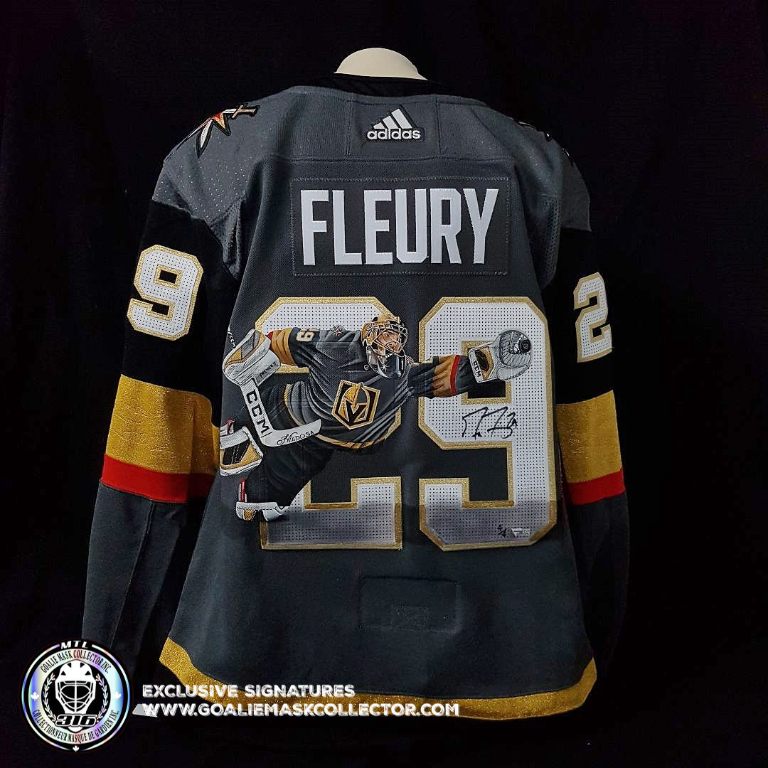 Marc Andre Fleury Signed Jersey ART EDITION "The Flying Save" Hand Painted Las Vegas Fanatics Black Adidas Authentic Limited Edition of 4. Goalie Mask Collector.