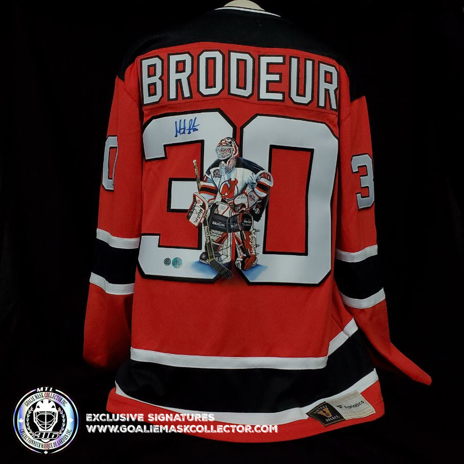 Martin Brodeur Art Edition Signed Jersey New Jersey Devils Hand Painted 1995 Stanley Cup Patch. Goalie Mask Collector.