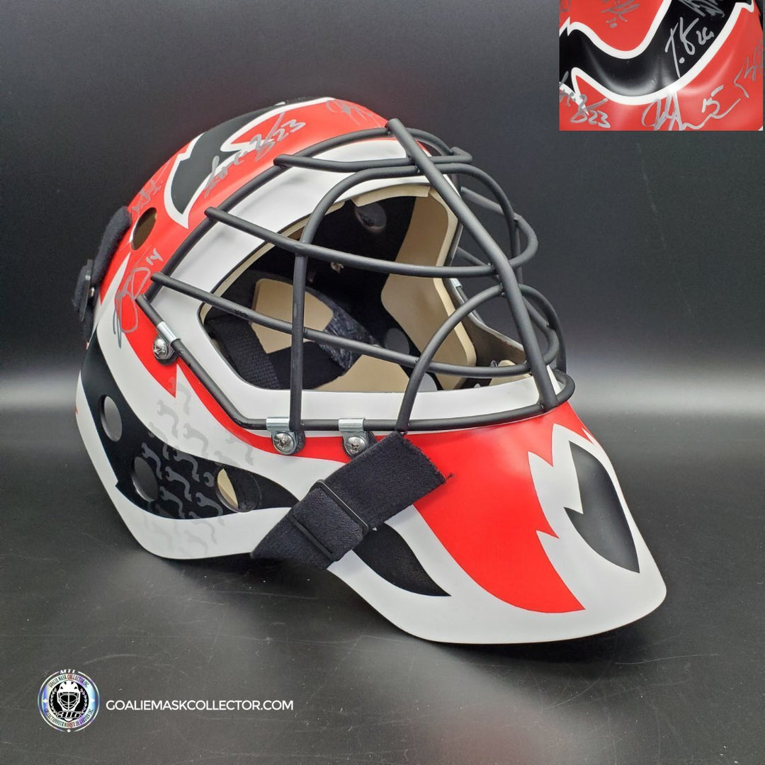 Martin Brodeur Team Signed Goalie Mask 2003 New Jersey Devils Cup Winning Team "RR REVERSE RETRO" AS Edition 17x Autographs. Goalie Mask Collector.