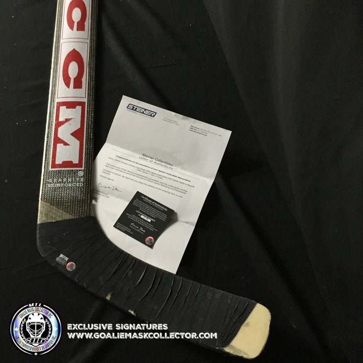 MARTIN BRODEUR GAME USED SIGNED AUTOGRAPHED STICK CCM HEATON 8 PLAYOFFS 2001 STANLEY CUP FINALS VS COLORADO AVALANCHE - "COL 3"  KNOB INSCRIPTION