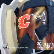 Miikka "Kipper" Kiprusoff Game Worn Goalie Mask 2009-10 Calgary Flames 30th Anniversary Painted by David Arrigo on Bauer Pro Shell Autographed - SOLD