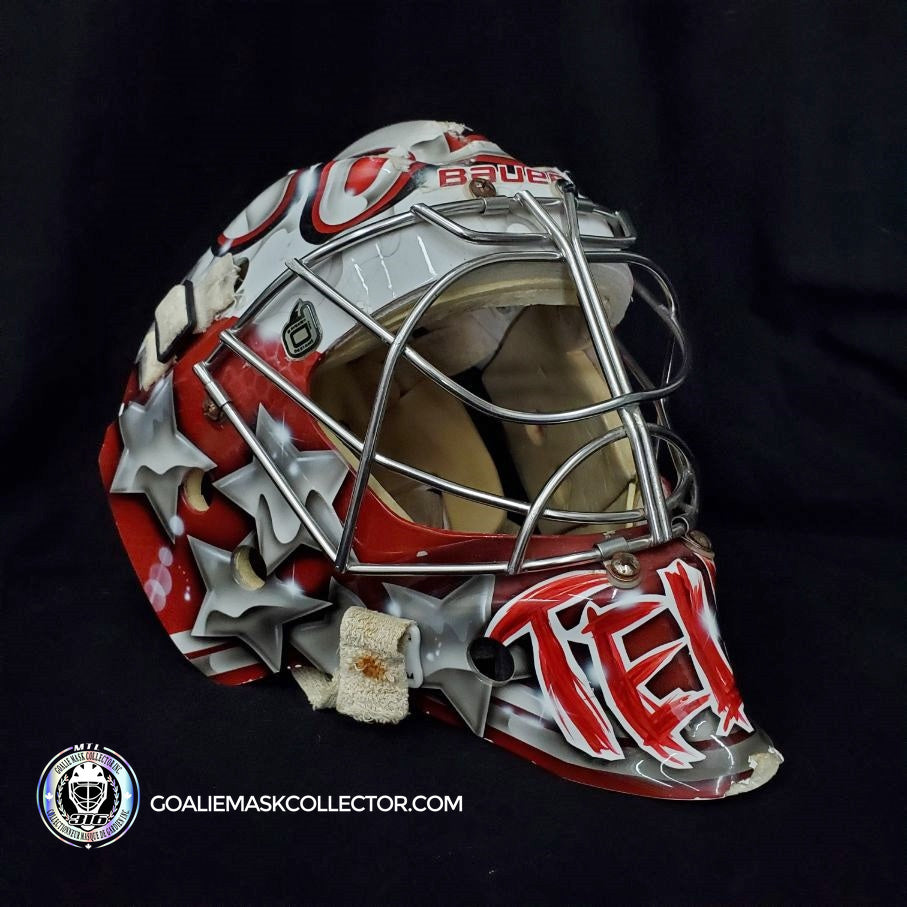 Mikael Tellqvist And Kristers Gudlevskis Goalie Mask Game Used Worn Dinamo Riga Team Latvia Painted By Daveart David Gunnarsson. Goalie Mask Collector.