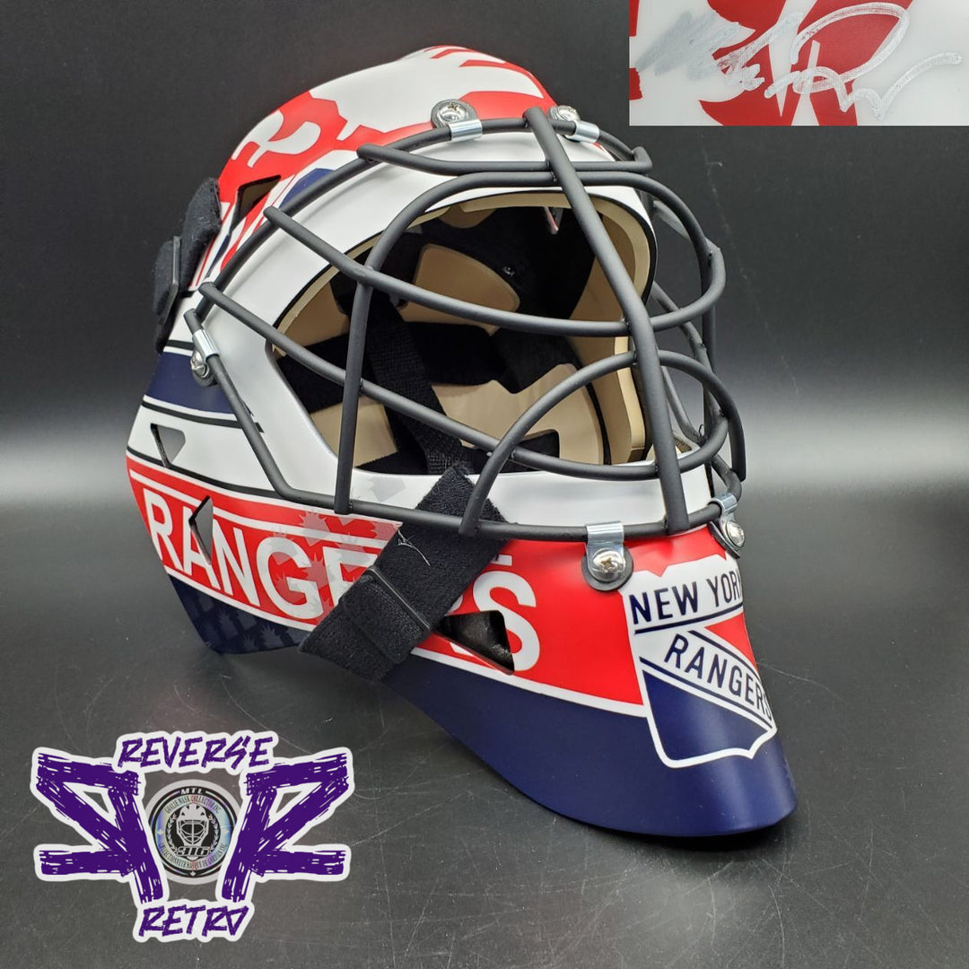 Mike Richter Signed Goalie Mask "RR REVERSE RETRO" New York Lady Liberty Signature Edition. Goalie Mask Collector.