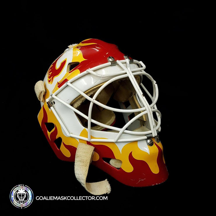 Mike Vernon Game Worn Goalie Mask 1989 Calgary Flames Painted by Greg Harrison on Harrison Shell -SOLD
