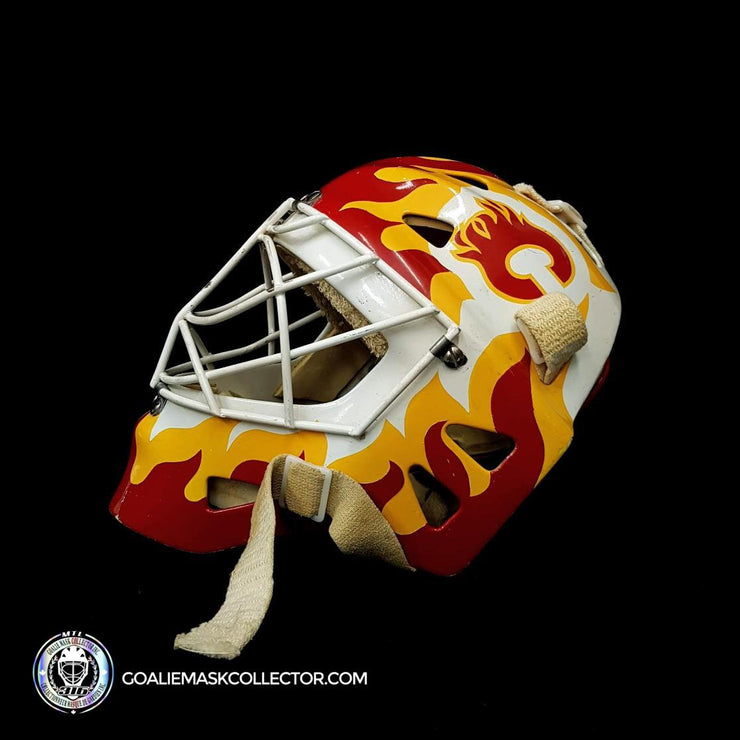Mike Vernon Game Worn Goalie Mask 1989 Calgary Flames Painted by Greg Harrison on Harrison Shell -SOLD