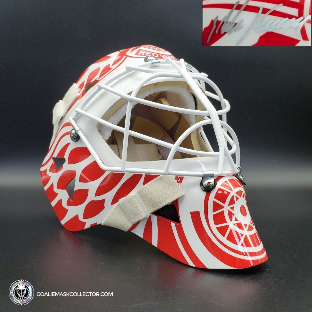 Mike Vernon Signed Goalie Mask Detroit V2 White Signature Edition