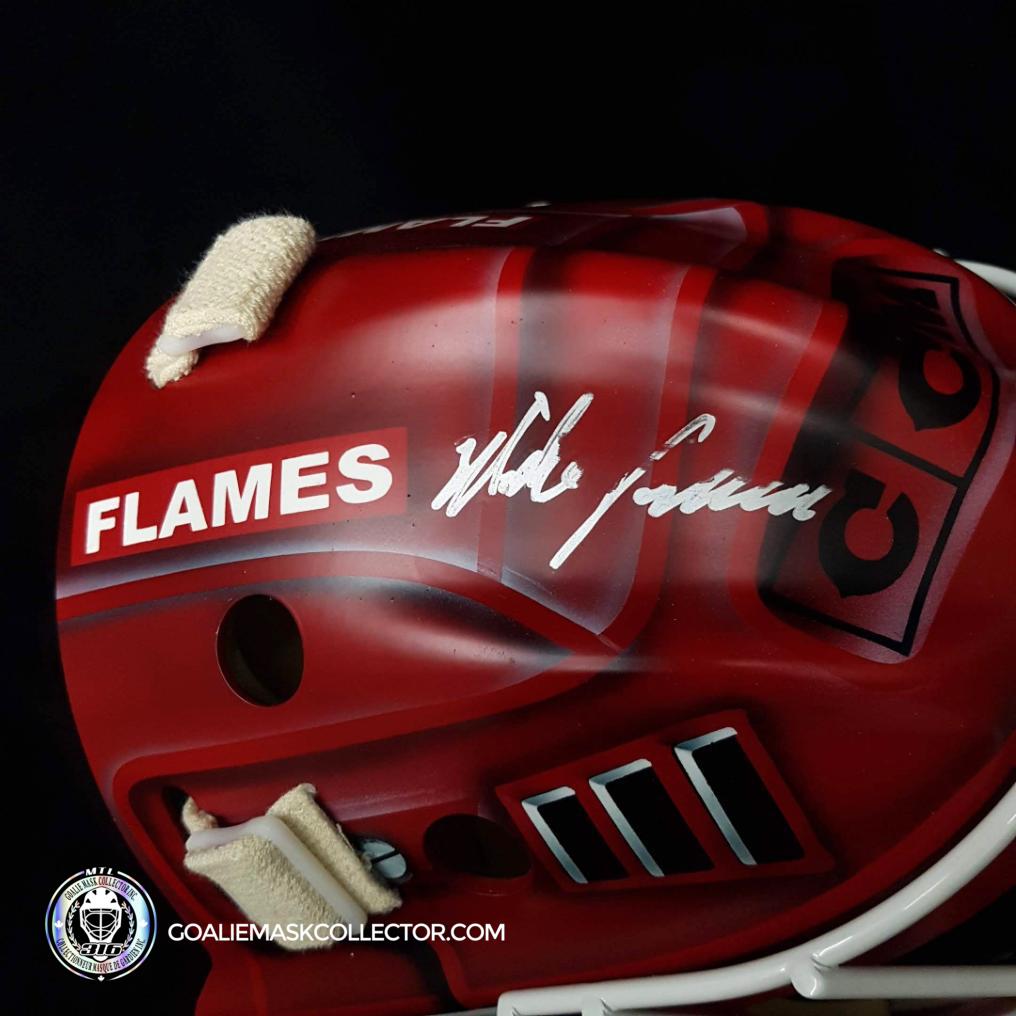 mike smith flames helmet Mike Vernon + Mike Smith Signed Goalie Mask Calgary Tribute Signature – Goalie Mask Collector