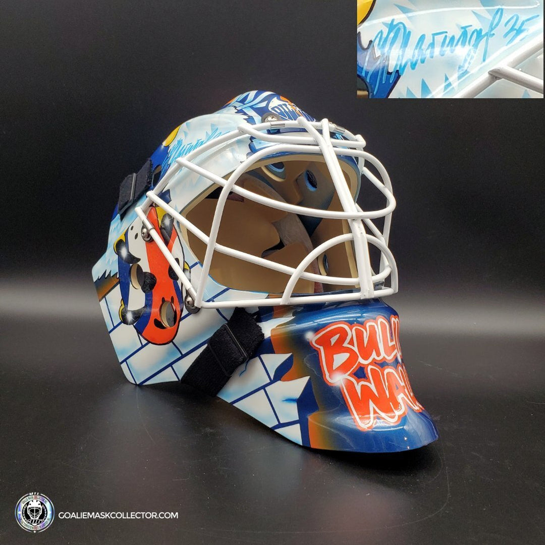 Nikolai Khabibulin Signed Goalie Mask Edmonton Grant Fuhr Tribute Signature Edition and White Grill. Goalie Mask Collector.