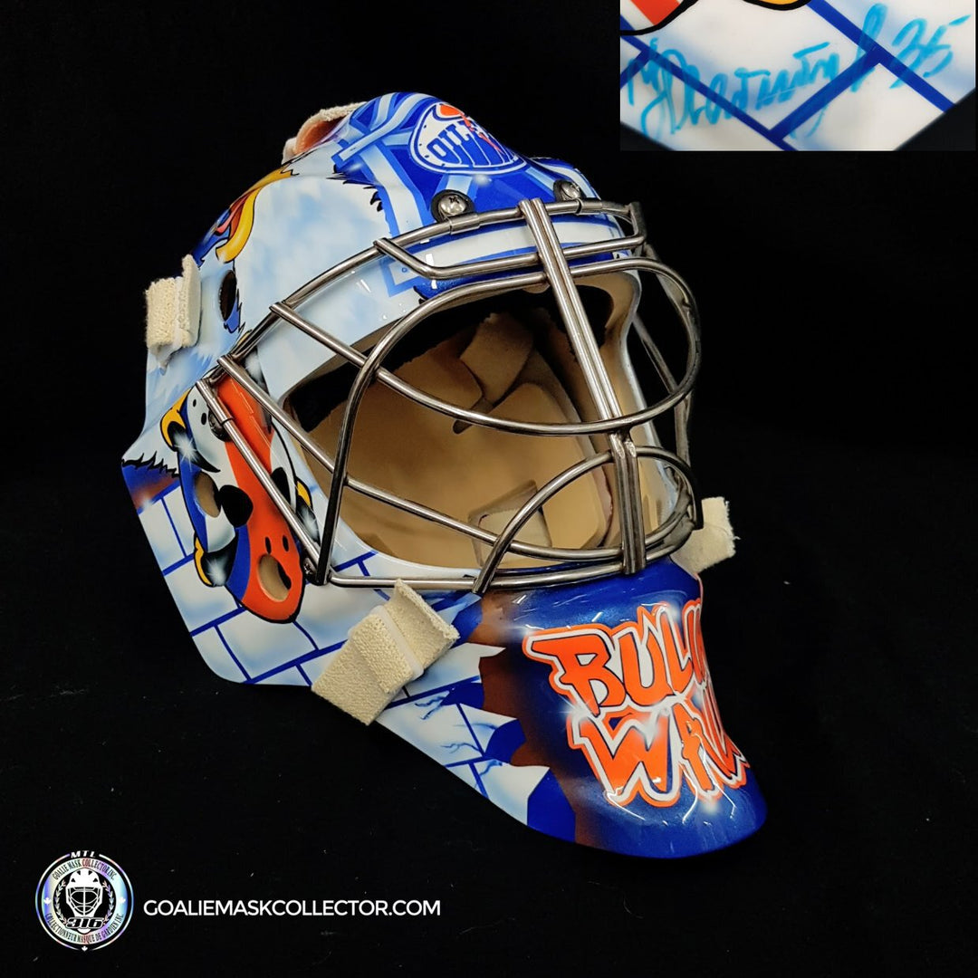 Nikolai Khabibulin Signed Goalie Mask Edmonton Grant Fuhr Tribute Signature Edition and Stainless Steel Grill. Goalie Mask Collector.