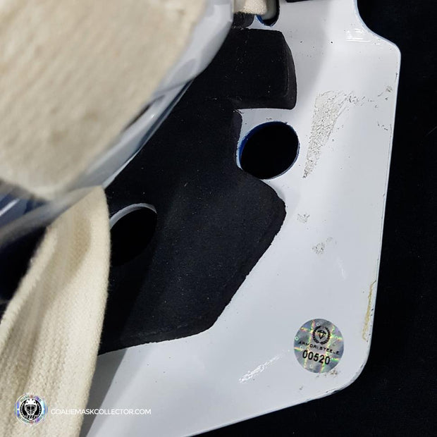 Ondrej Pavelec Practice Worn Game Issued Goalie Mask Winnipeg Jets 2013 Painted by David Gunnarsson DaveArt "The Bomb Attack" on CCM Lefebvre