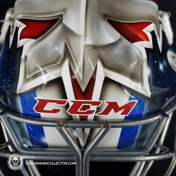Ondrej Pavelec Practice Worn Game Issued Goalie Mask Winnipeg Jets 2013 Painted by David Gunnarsson DaveArt "The Bomb Attack" on CCM Lefebvre