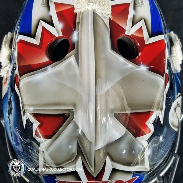 Ondrej Pavelec Practice Worn Game Issued Goalie Mask Winnipeg Jets 2013 Painted by David Gunnarsson DaveArt "The Bomb Attack" on CCM Lefebvre