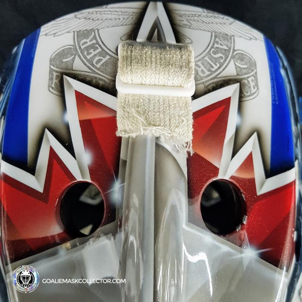 Ondrej Pavelec Practice Worn Game Issued Goalie Mask Winnipeg Jets 2013 Painted by David Gunnarsson DaveArt "The Bomb Attack" on CCM Lefebvre