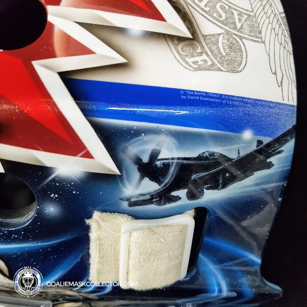 Ondrej Pavelec Practice Worn Game Issued Goalie Mask Winnipeg Jets 2013 Painted by David Gunnarsson DaveArt "The Bomb Attack" on CCM Lefebvre