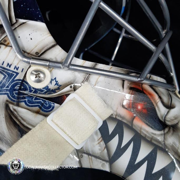 Ondrej Pavelec Practice Worn Game Issued Goalie Mask Winnipeg Jets 2013 Painted by David Gunnarsson DaveArt "The Bomb Attack" on CCM Lefebvre