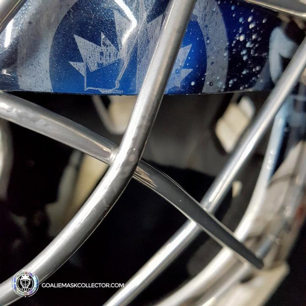 Ondrej Pavelec Practice Worn Game Issued Goalie Mask Winnipeg Jets 2013 Painted by David Gunnarsson DaveArt "The Bomb Attack" on CCM Lefebvre
