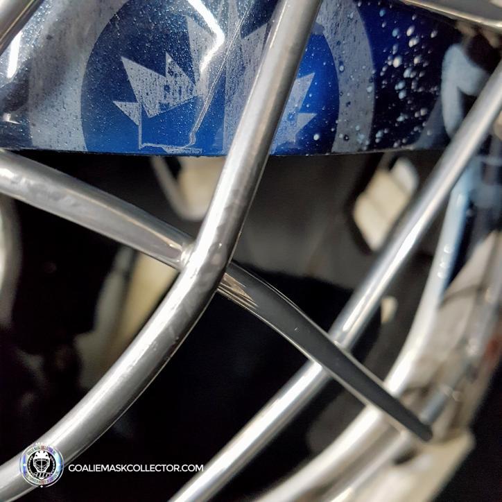 Ondrej Pavelec Practice Worn Game Issued Goalie Mask Winnipeg Jets 2013 Painted by David Gunnarsson DaveArt "The Bomb Attack" on CCM Lefebvre - SOLD