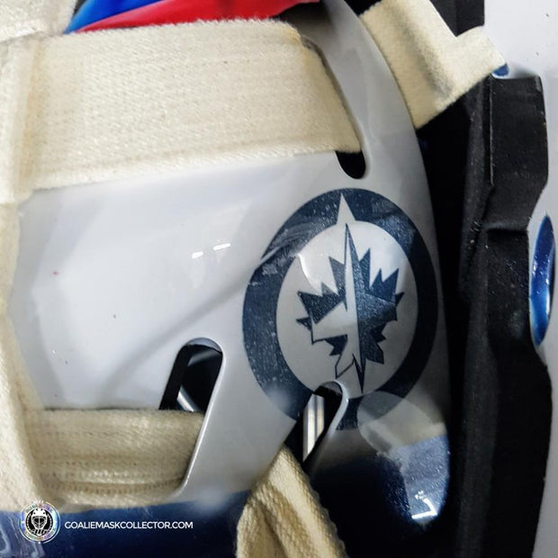Ondrej Pavelec Practice Worn Game Issued Goalie Mask Winnipeg Jets 2013 Painted by David Gunnarsson DaveArt "The Bomb Attack" on CCM Lefebvre
