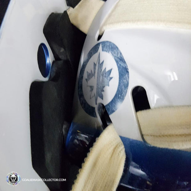 Ondrej Pavelec Practice Worn Game Issued Goalie Mask Winnipeg Jets 2013 Painted by David Gunnarsson DaveArt "The Bomb Attack" on CCM Lefebvre