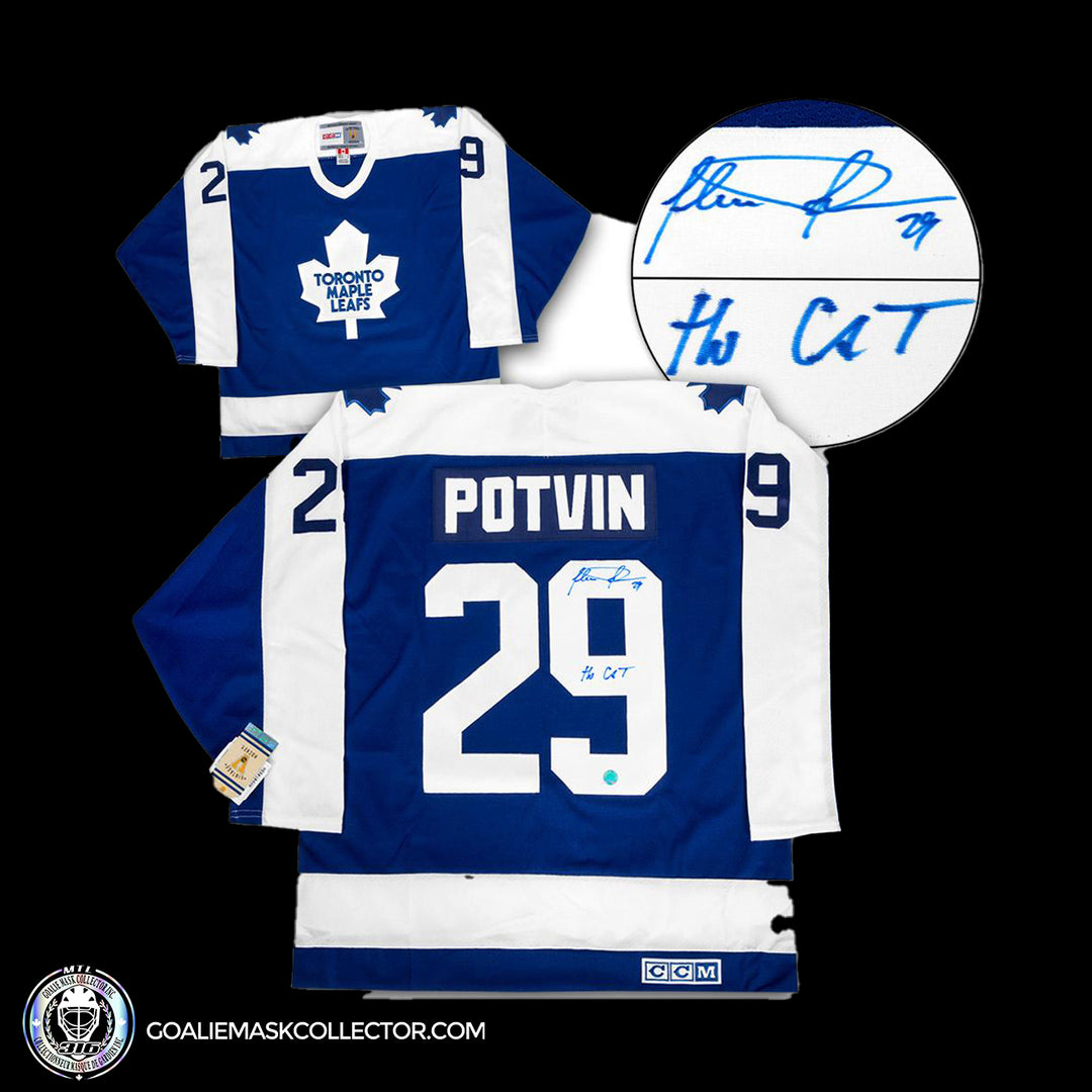 Felix The Cat Potvin Toronto Maple Leafs Autographed CCM Vintage Hockey Jersey. Goalie Mask Collector.