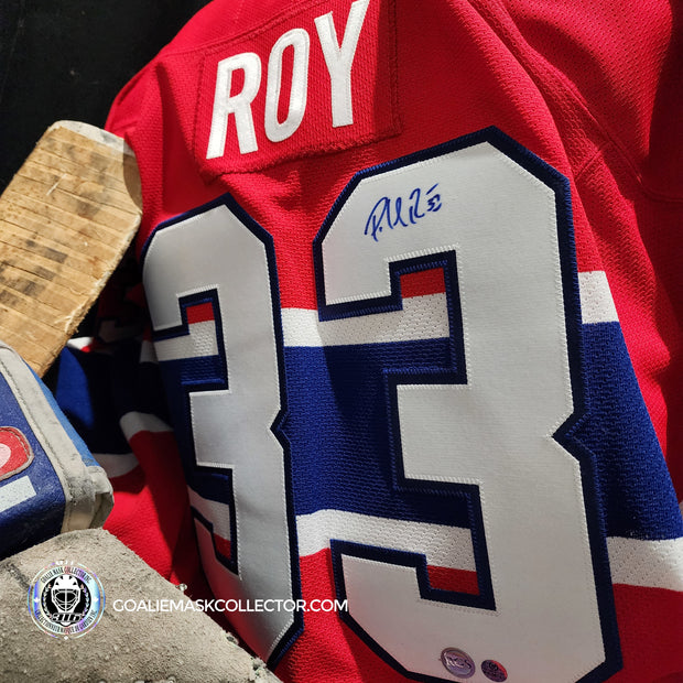 ULTIMATE PACKAGE: Patrick Roy Game Worn Goalie Pads KOHO REVOLUTION + Goalie Mask LEFEBVRE Full Set + Game Used Stick 1993-94 Montreal Canadiens Glove Blocker and Pads Photomatched