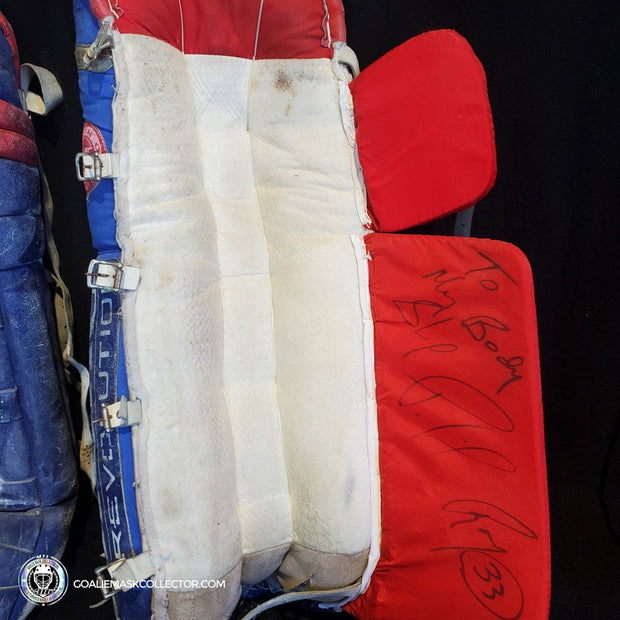 ULTIMATE PACKAGE: Patrick Roy Game Worn Goalie Pads KOHO REVOLUTION + Goalie Mask LEFEBVRE Full Set + Game Used Stick 1993-94 Montreal Canadiens Glove Blocker and Pads Photomatched