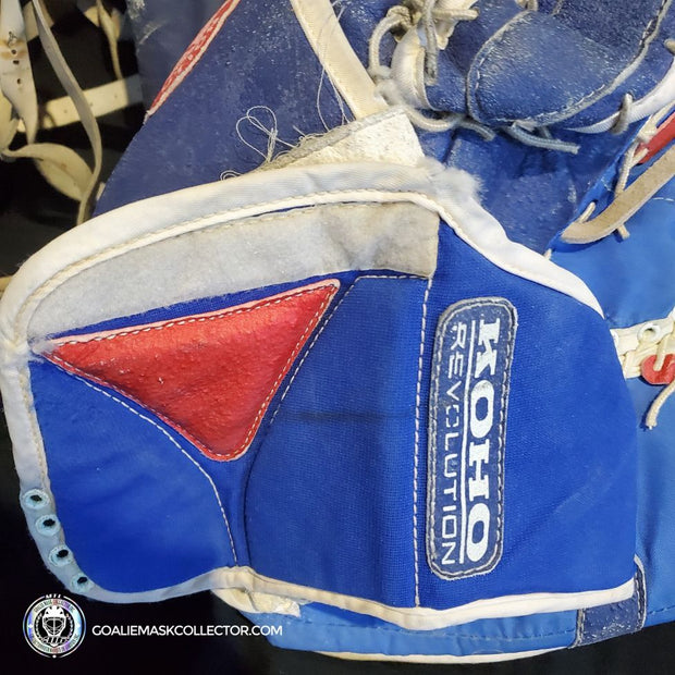 Patrick Roy Game Worn Goalie Pads KOHO REVOLUTION Full Set 1993-94 Montreal Canadiens Glove Blocker and Pads Photomatched AS-02646 (gloves) + AS-02467 (pads)
