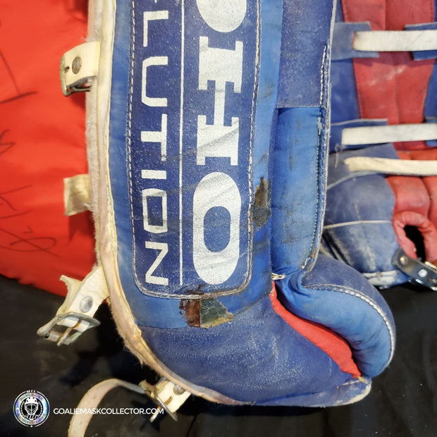 ULTIMATE PACKAGE: Patrick Roy Game Worn Goalie Pads KOHO REVOLUTION + Goalie Mask LEFEBVRE Full Set + Game Used Stick 1993-94 Montreal Canadiens Glove Blocker and Pads Photomatched