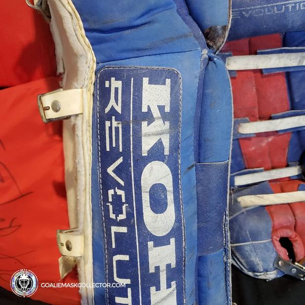 Patrick Roy Game Worn Goalie Pads KOHO REVOLUTION Full Set 1993-94 Montreal Canadiens Glove Blocker and Pads Photomatched AS-02646 (gloves) + AS-02467 (pads)