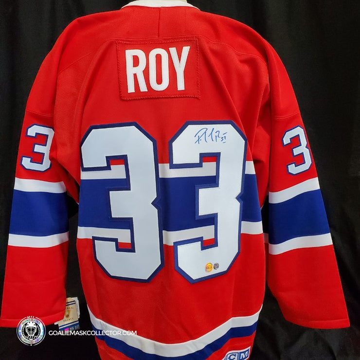Men's Mitchell & Ness Patrick Roy White Montreal Canadiens 1992/93 Blue  Line Player Jersey