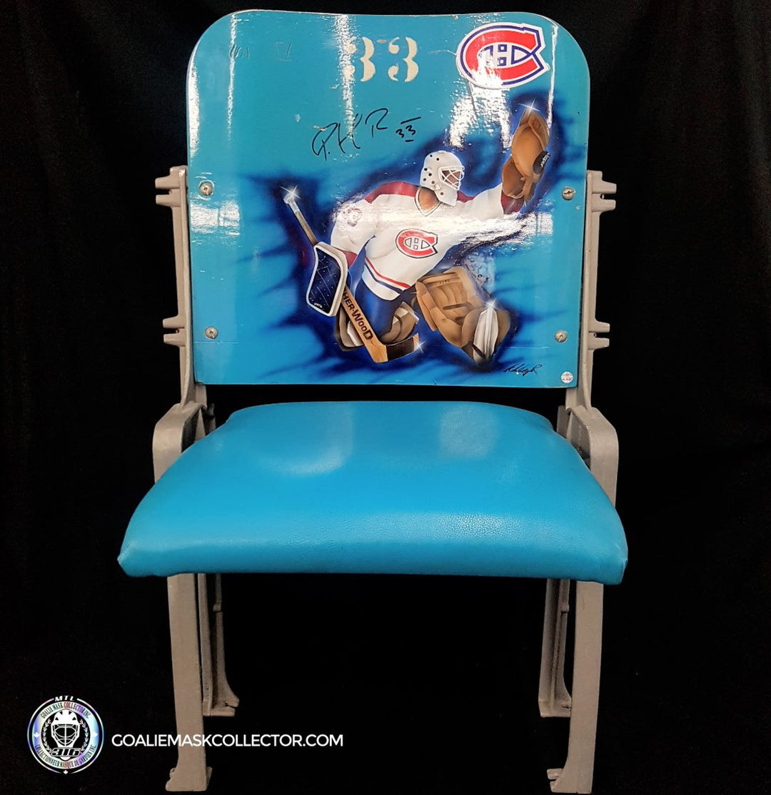 Patrick Roy Signed Original Montreal Forum Seat Blue #33 with Paint Brush by Cayer Limited Edition 1 of 1 - SOLD